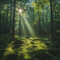 Fototapeta premium Sunbeams Through the Forest