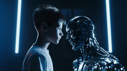 AI Confrontation Man vs Robot in a Studio Setting