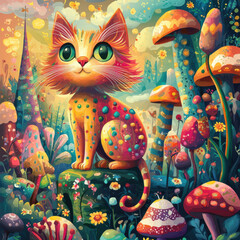 Fototapeta premium Feline Fantasy: Whimsical Cat in Wonderland