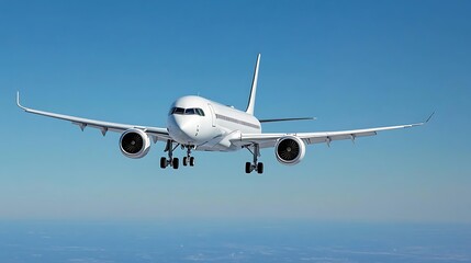 Obraz premium Mid-Air Commercial Jet Soaring Against Sky