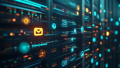 Fototapeta premium Virtual interface with technology icons representing data and security.