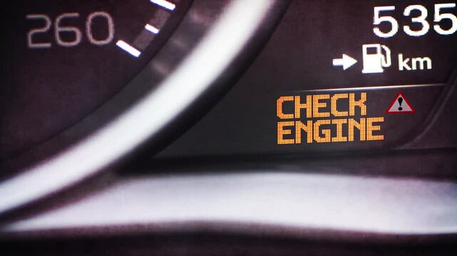 Interior of a modern car and a Check Engine warning light