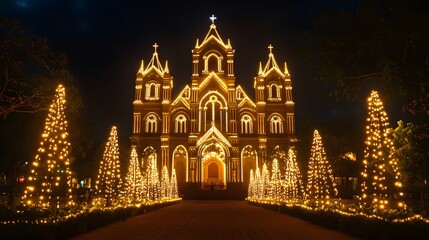 Fototapeta premium A beautifully lit St. Mary’s Basilica in Bangalore for Christmas