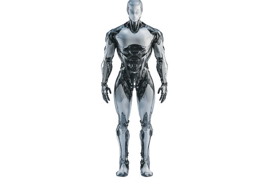 Cyborg man of the future in full growth on a transparent background
