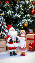 Santa Claus and a Christmas Doll Under a Christmas Tree