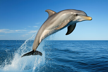 Bottlenose dolphin leaping from the ocean waves