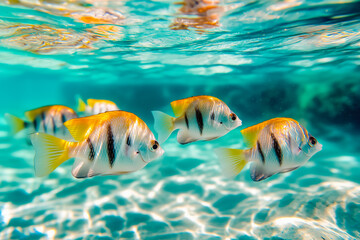 Fototapeta premium Tropical fish swimming in shallow waters