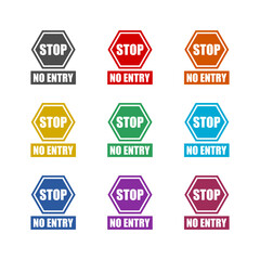 Obraz premium Stop no entry sign icon isolated on white background. Set icons colorful