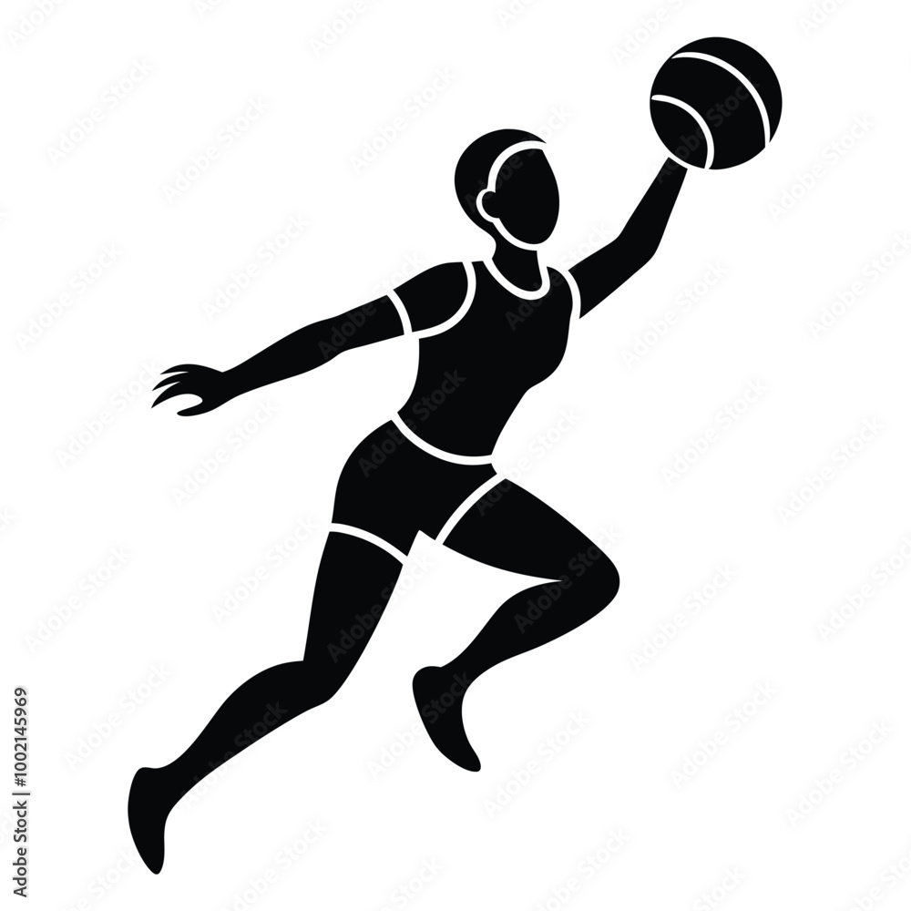 Sticker Volleyball Player in Motion Line Art.