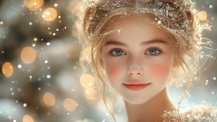 A young woman and a fabulous Christmas, a Christmas masquerade, Christmas decor.