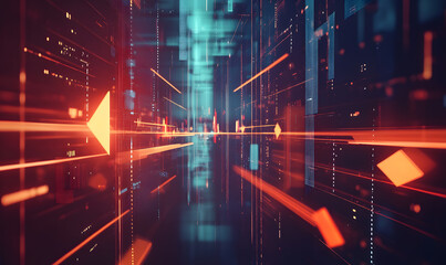 Futuristic financial dashboards and luxury business charts with glowing neon lines, gold accents, and connected nodes for corporate branding.