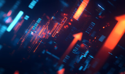 Obraz premium Futuristic financial dashboards and luxury business charts with glowing neon lines, gold accents, and connected nodes for corporate branding.