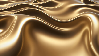 Fototapeta premium A fluid, liquid metal background in soft gold hues, with smooth, flowing shapes that have a glossy, reflective surface