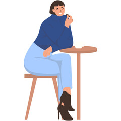 Happy Person Character Sitting in Cafe on White Background. Vector Illustration in Cartoon Design. 