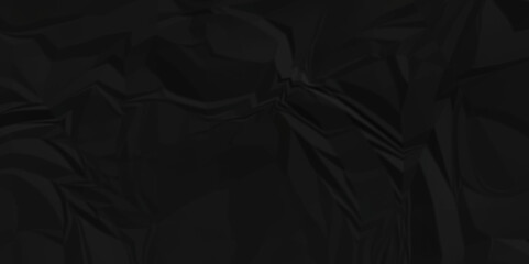 Fototapeta premium Empty black wrinkly backdrop paper background. panorama grunge wrinkly paper texture, crumpled pattern texture. paper crumpled texture. black fabric crushed textured crumpled.