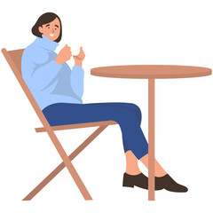 Fototapeta premium Happy Person Character Sitting in Cafe on White Background. Vector Illustration in Cartoon Design. 