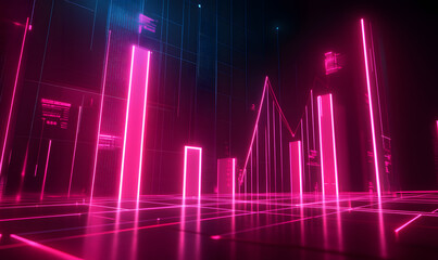 Futuristic financial dashboards and luxury business charts with glowing neon lines, gold accents, and connected nodes for corporate branding.