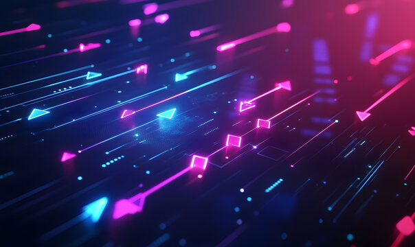 Futuristic financial dashboards and luxury business charts with glowing neon lines, gold accents, and connected nodes for corporate branding.