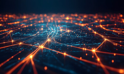 Obraz premium Futuristic financial dashboards and luxury business charts with glowing neon lines, gold accents, and connected nodes for corporate branding.