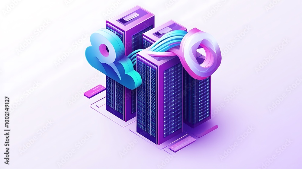 Leinwandbilder data servers with a person icon and a cloud icon connected to them with a digital connection.
