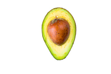 Half avocado on the white background, space for text