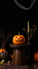 Halloween Pumpkin on Wooden Stand