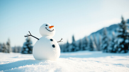 Happy Snowman in a Snowy Landscape