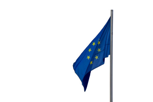 European union flag, flags waves and cloudy sky