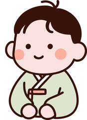 Illustration of a cute little boy in a Korean hanbok