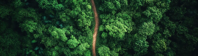 Fototapeta premium Aerial View of a Serene Pathway Cutting Through Lush Green Forest Canopy