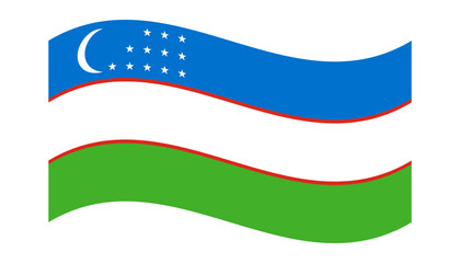 Wavy flag of Uzbekistan, isolated on a transparent background. Flag of the Republic of Uzbekistan. Vector illustration