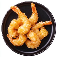 Authentic shrimp crispy tempura on black plate isolated on white background