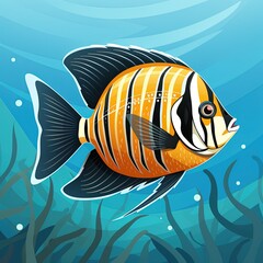 Naklejka premium Elegant and Minimalistic 2D Illustration of a Tropical Striped Angel Fish