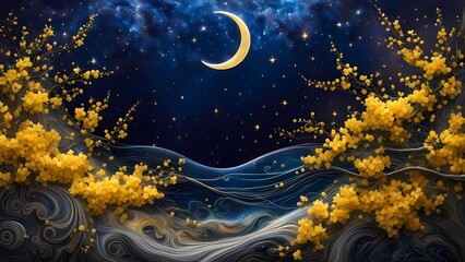 night sky with stars and moon