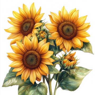 yellow sunflowers blooming on white background clip art preview