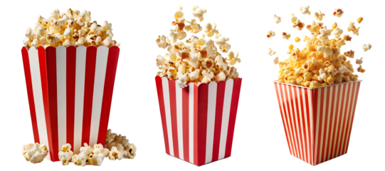 Popcorn flying in the air, popcorn bucket, Falling popcorn in the box on a transparent background