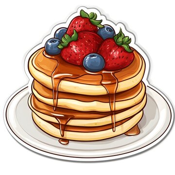 recommend clip art: A clipart sticker of a stack of pancakes with syrup Generative AI