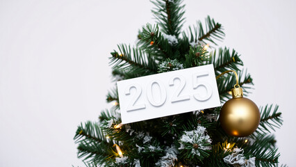 White Christmas Tree with 2025 Decoration