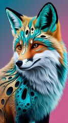 Obraz premium A mesmerizing fox-inspired digital art piece with turquoise, gold, and black fur patterns resembling fluid movement.