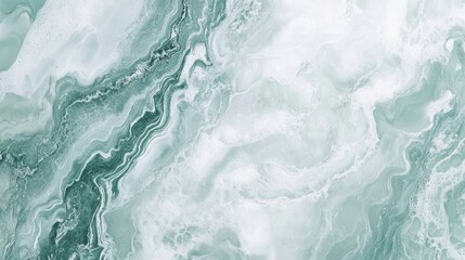 Fototapeta premium Abstract green and white marble texture with wavy patterns.
