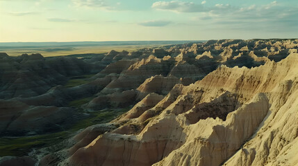 Badlands National Park: Eroded Hills and Golden Hour Light