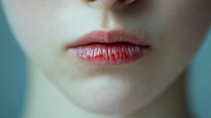 Fototapeta premium Photorealistic cracked and bleeding lips from vitamin deficiency, showing early signs of cheilitis