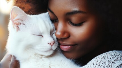 Girl with cat, close up