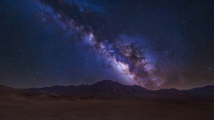 Naklejka premium Milky Way Over Desert Mountains: A Starry Night Landscape