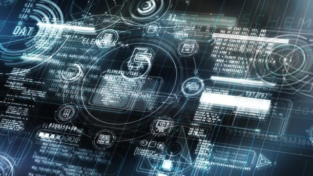 Holographic data displays, infographic with code fragments