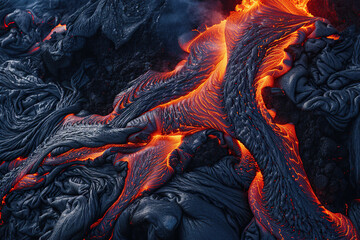 Fototapeta premium Generative ai on theme of erupting volcano with cascading hot lava surrounded thick white smoke
