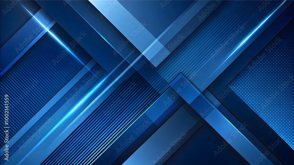 Wall mural 3d blue geometric abstract background overlaps layer on dark space with diagonal lines decoration. m