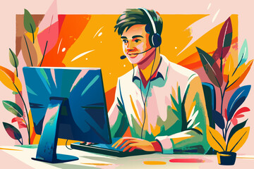 Cheerful Customer Service Representative at Vibrant Home Office