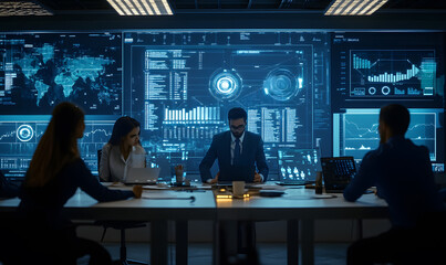 Futuristic Business Collaboration: AI-Driven Strategies, Augmented Reality Insights, Virtual Reality Simulations, and Holographic Financial Data for Smart Office Innovation