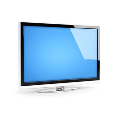 Fototapeta premium Macro Shot of Pristine LCD Television with Blue Screen on White Background